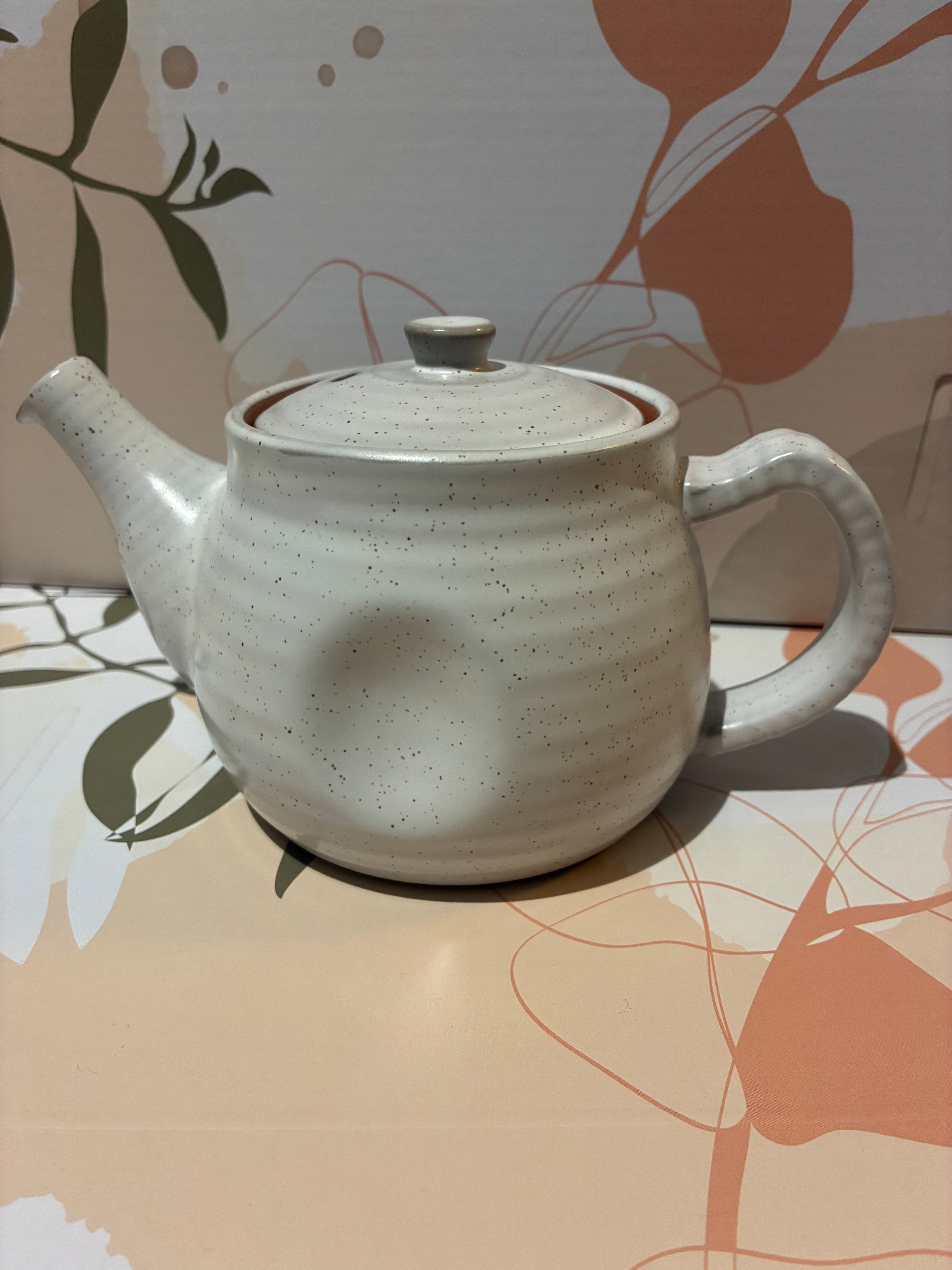 Teapot - Ridged Speckled White Large (480ml)